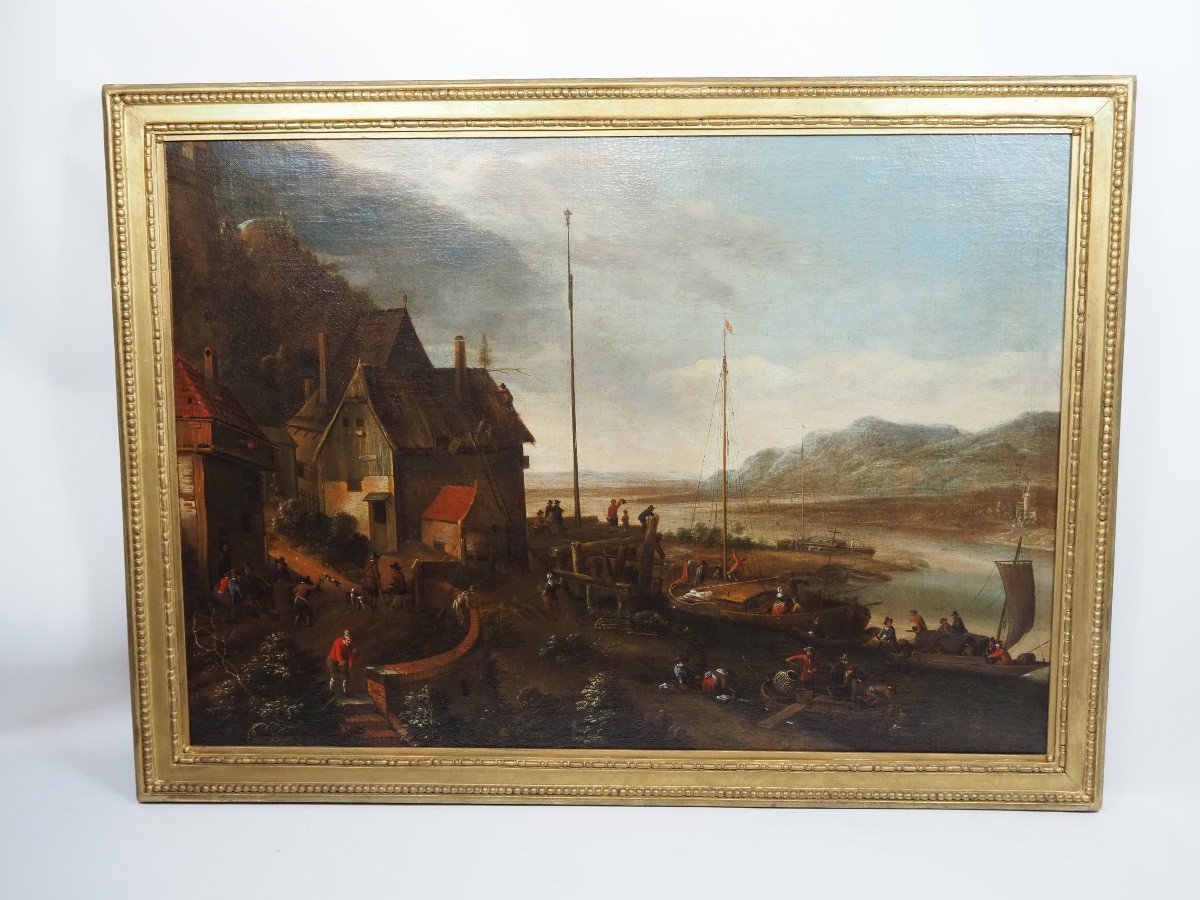 Gerrit Maes (1649–1706 ou après), attribué Paysage fluvial richement orné-photo-2