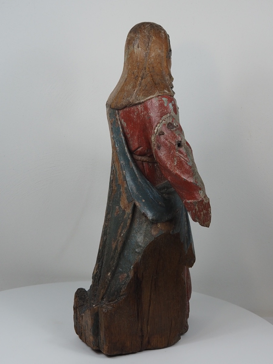 Polychrome Oak Figure Of The Virgin Mary, Kneeling, 17th Century-photo-2