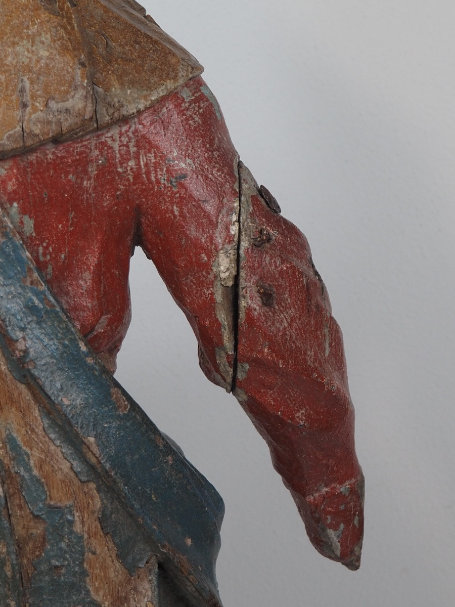 Polychrome Oak Figure Of The Virgin Mary, Kneeling, 17th Century-photo-4