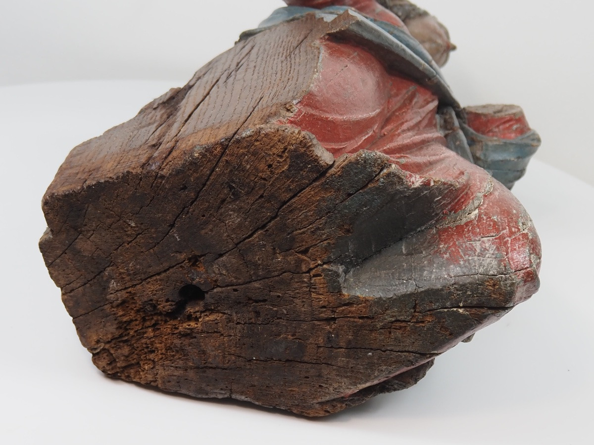 Polychrome Oak Figure Of The Virgin Mary, Kneeling, 17th Century-photo-8