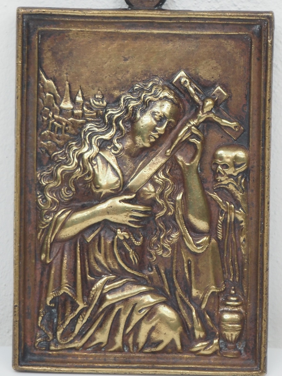 Mary Magdalene In Penitence, Cast Bronze Relief, 16th/17th Century-photo-2