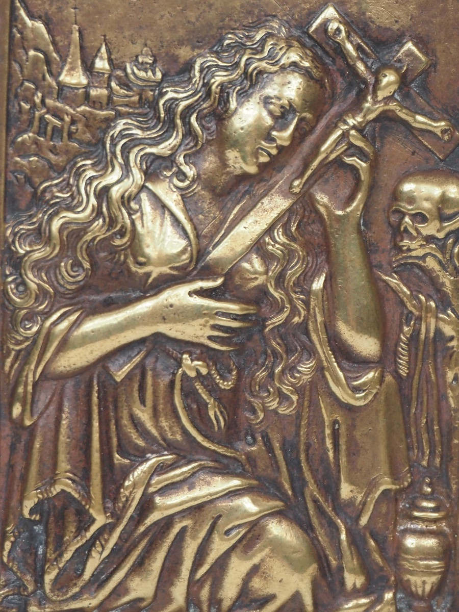 Mary Magdalene In Penitence, Cast Bronze Relief, 16th/17th Century-photo-3