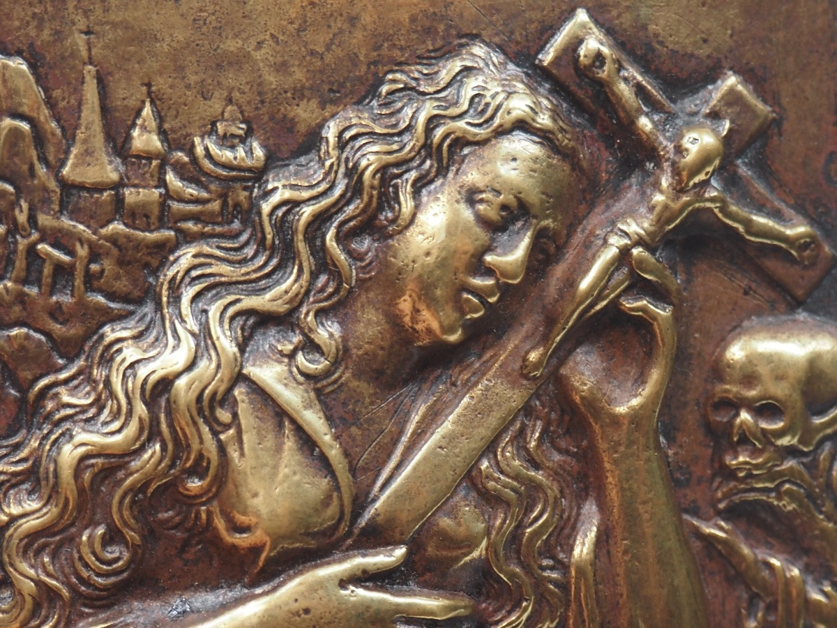 Mary Magdalene In Penitence, Cast Bronze Relief, 16th/17th Century-photo-4