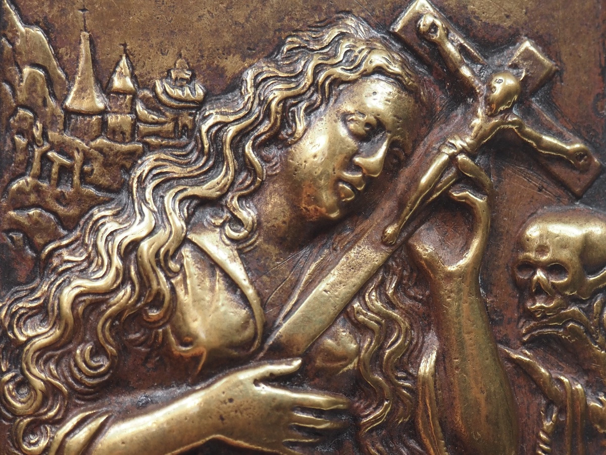 Mary Magdalene In Penitence, Cast Bronze Relief, 16th/17th Century-photo-6