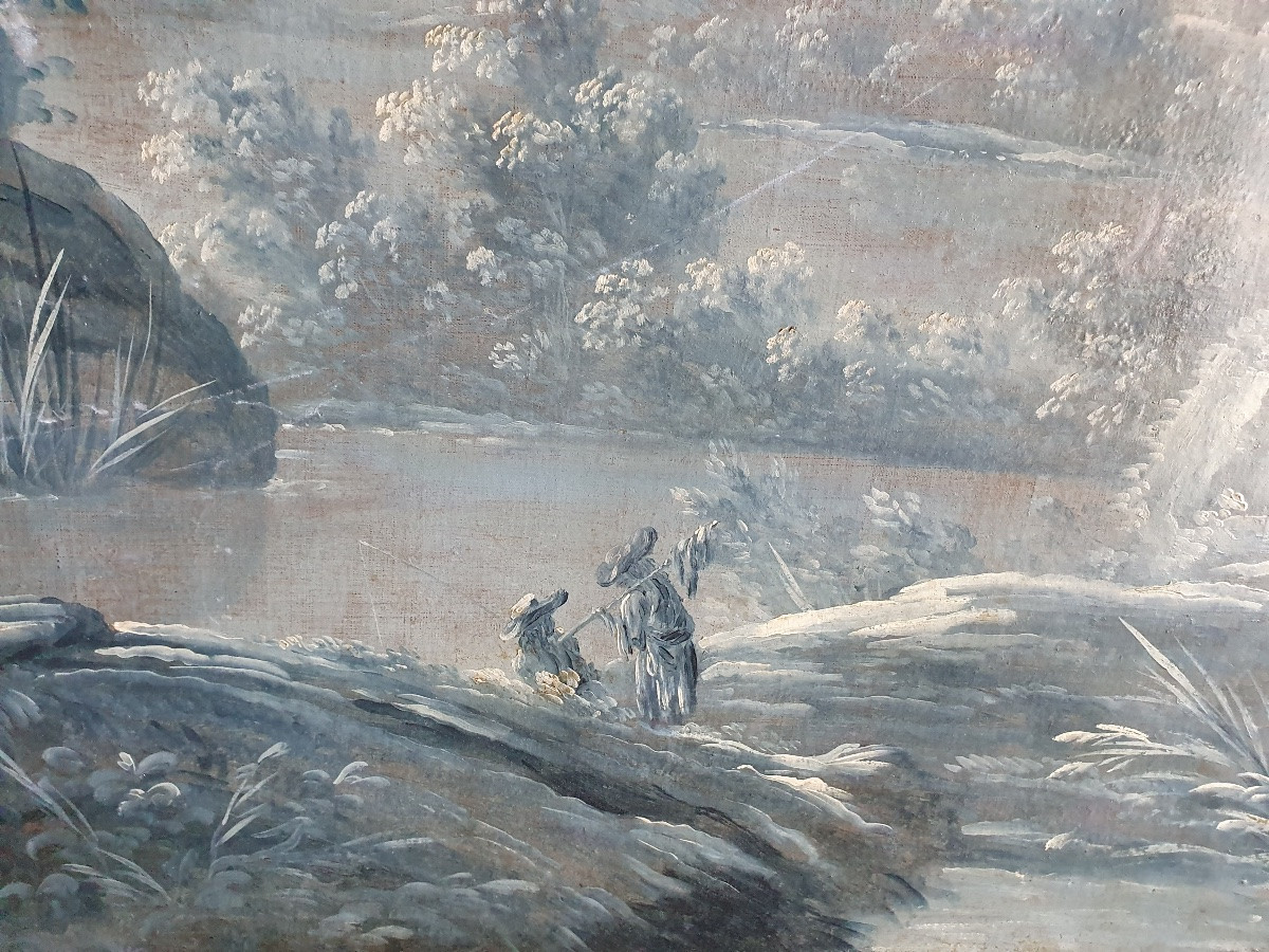 Grande grisaille bleu de Prusse, entourage de Jean-François Oudry, milieu du XVIIIᵉ siècle-photo-2