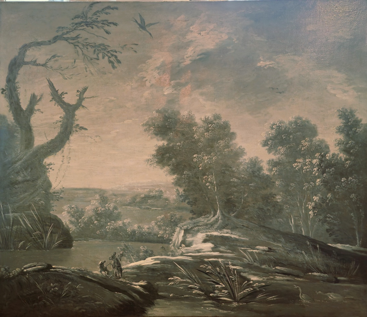 Grande grisaille bleu de Prusse, entourage de Jean-François Oudry, milieu du XVIIIᵉ siècle-photo-4