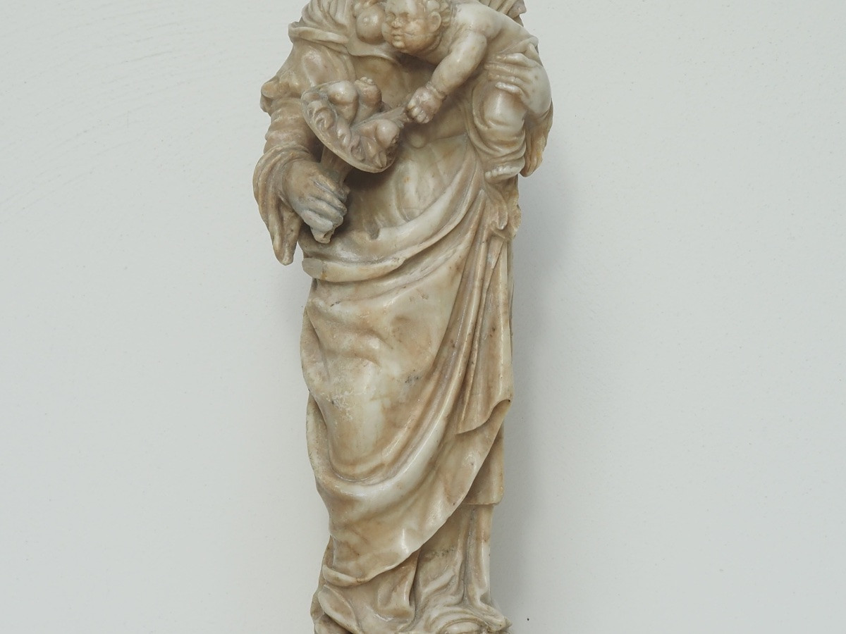 Alabaster Sculpture Depicting The Virgin And Child Cornucopia, 16th Century-photo-3