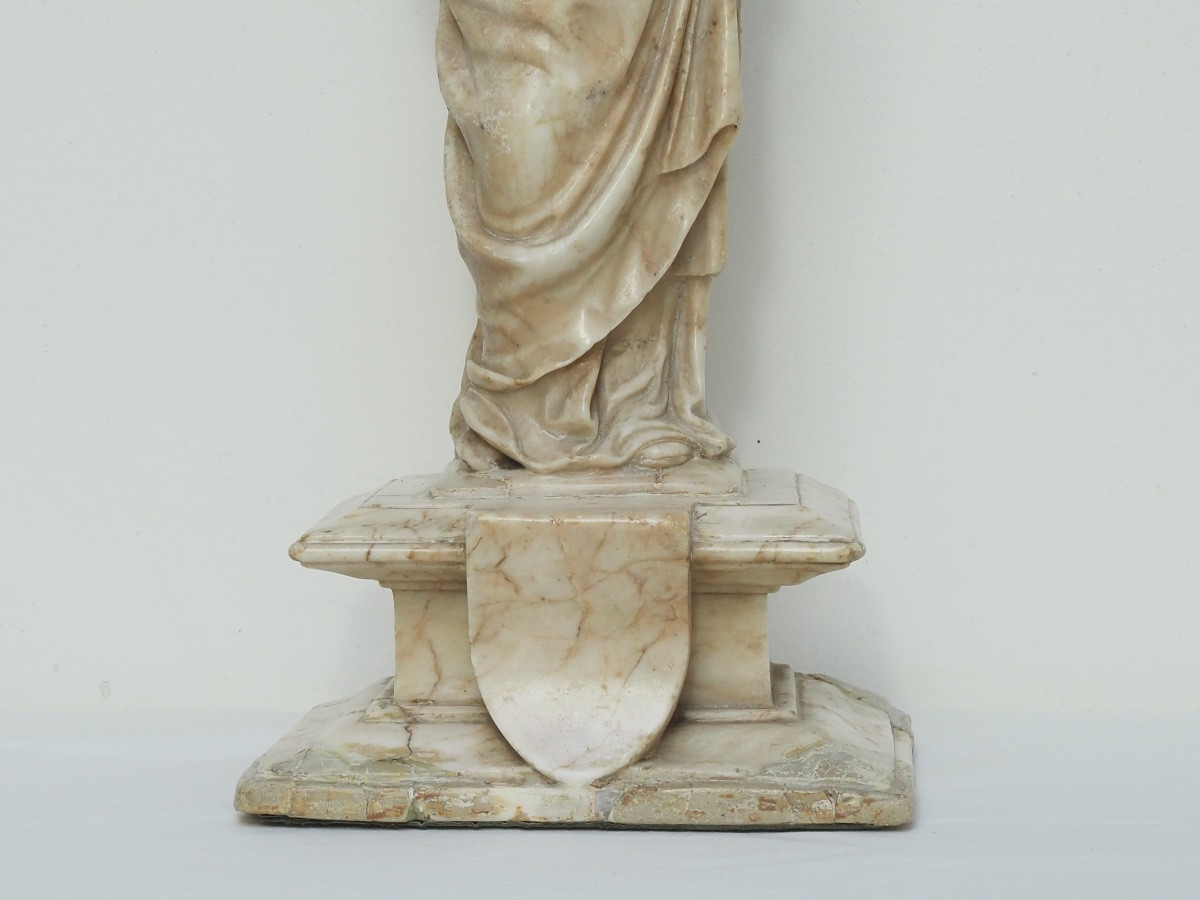 Alabaster Sculpture Depicting The Virgin And Child Cornucopia, 16th Century-photo-4