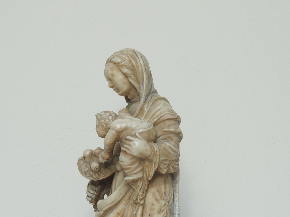 Alabaster Sculpture Depicting The Virgin And Child Cornucopia, 16th Century-photo-1