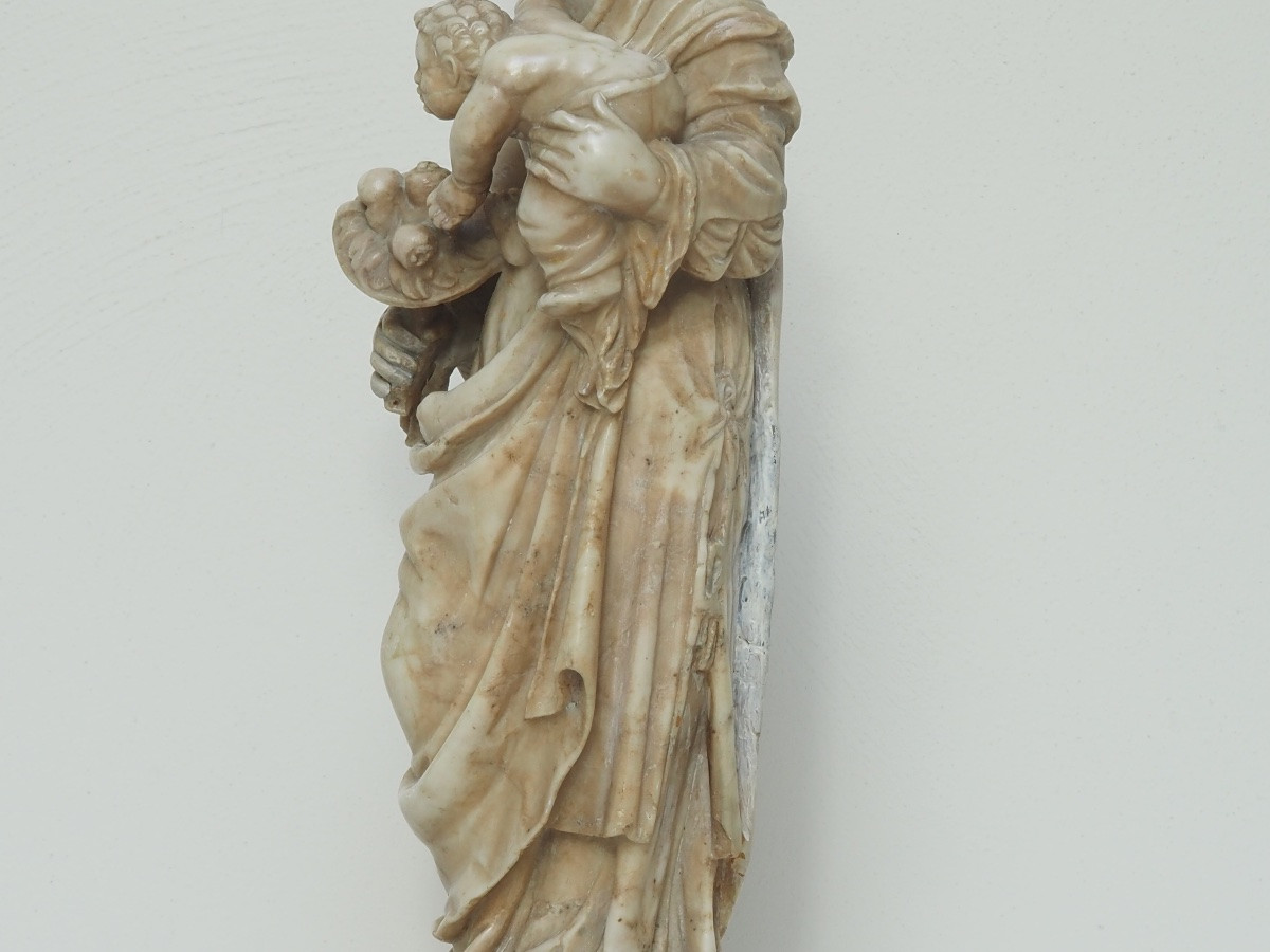 Alabaster Sculpture Depicting The Virgin And Child Cornucopia, 16th Century-photo-2
