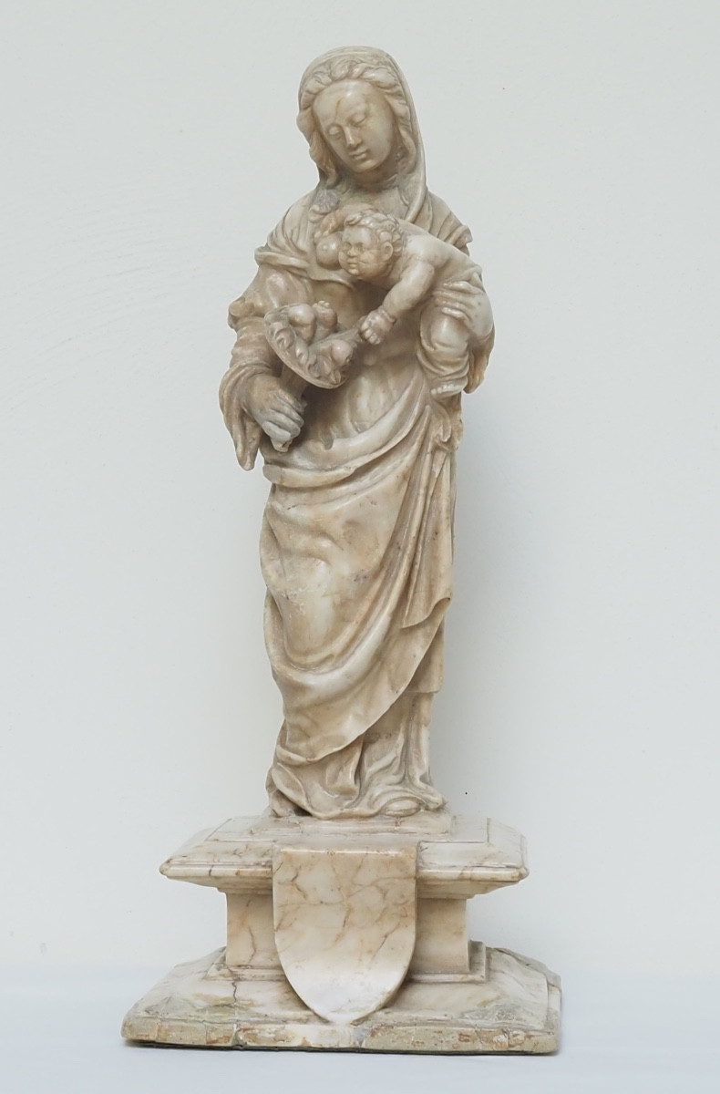 Alabaster Sculpture Depicting The Virgin And Child Cornucopia, 16th Century