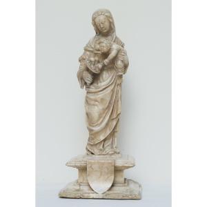 Alabaster Sculpture Depicting The Virgin And Child Cornucopia, 16th Century