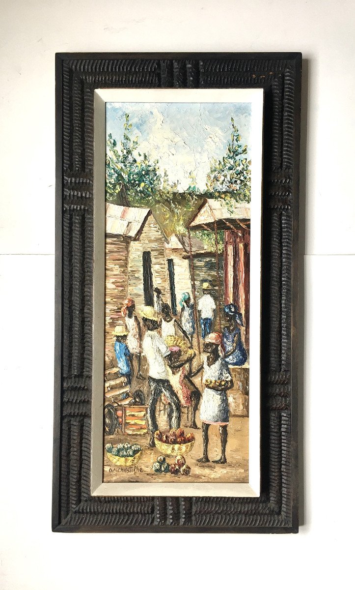 Osmin Christophe (1935). "Scène de village". 1974. Haïti.