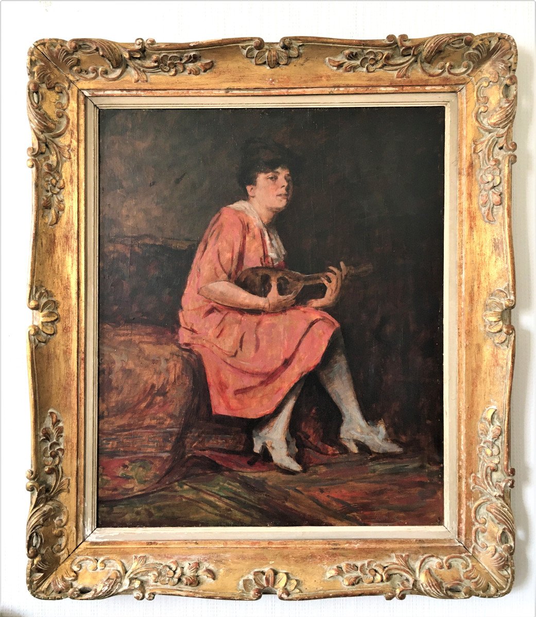 Armin Glatter(1861-1931). " Femme à la mandoline". Ecole hongroise.-photo-2