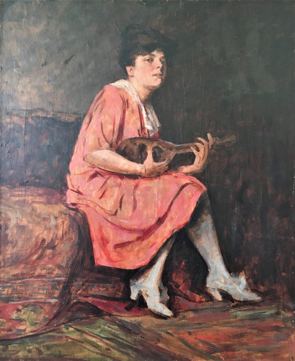 Armin Glatter(1861-1931). " Femme à la mandoline". Ecole hongroise.-photo-3