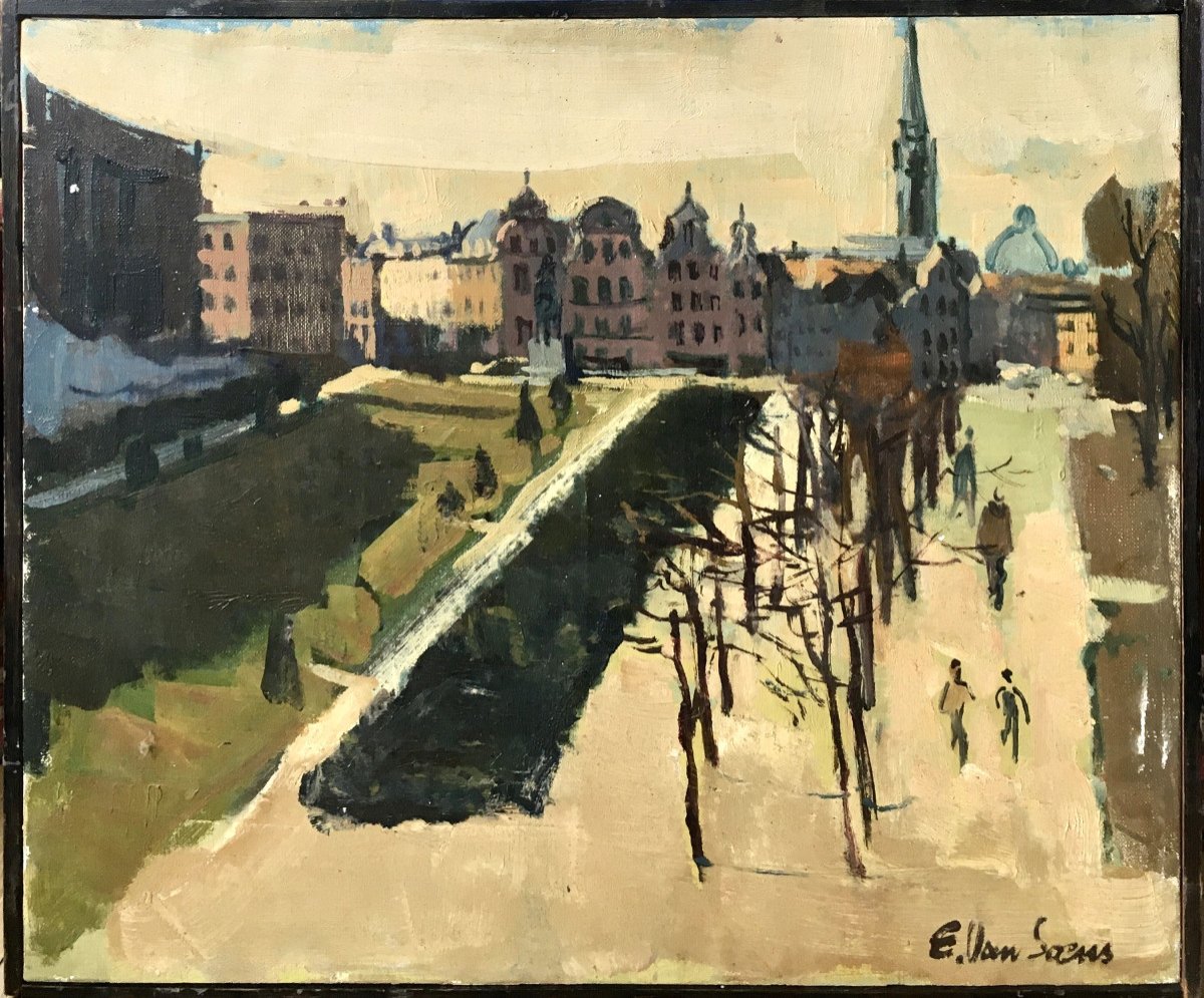 Eric Van Soens (1939- ?). " Mont des Arts, Bruxelles". Années 70.