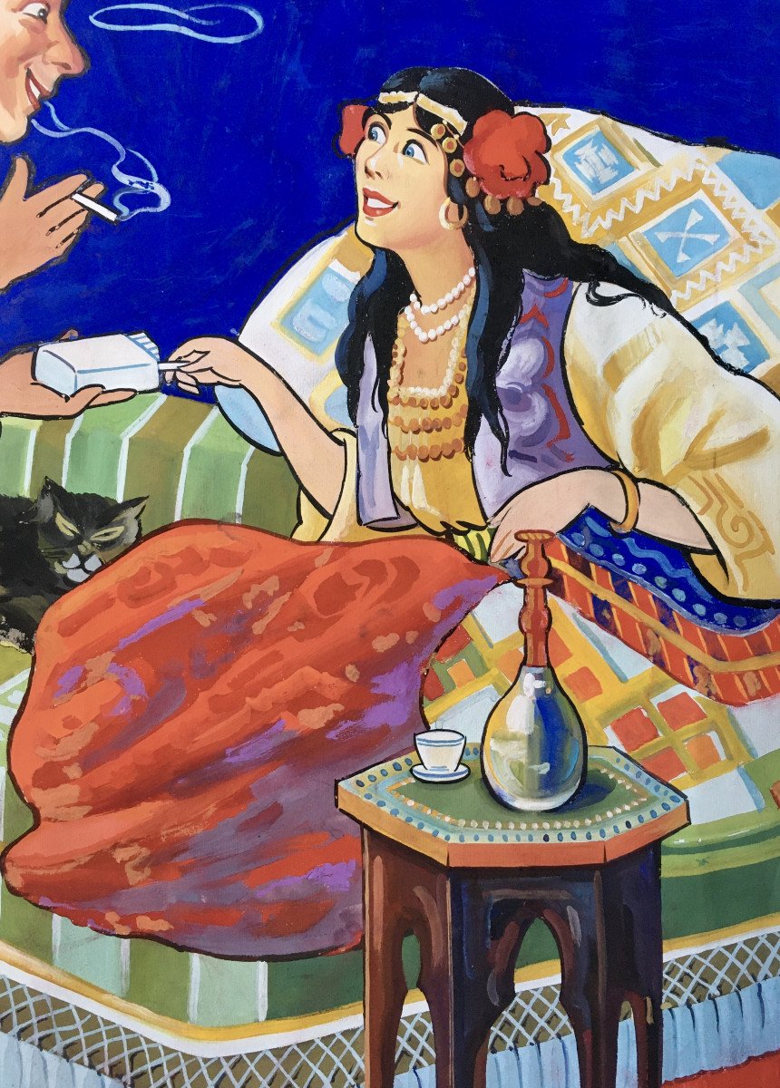 Art Déco. Projet d'affiche pour cigarette. Années 30. (Orientalisme).-photo-4