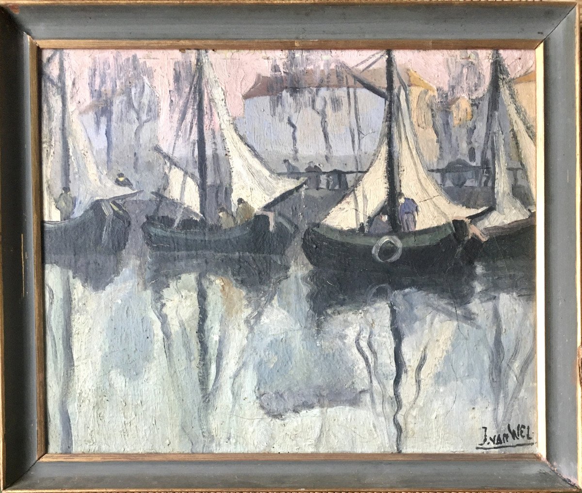 Jean van Wel (1906 - 1990). " Barques de pêcheurs". Années 30.