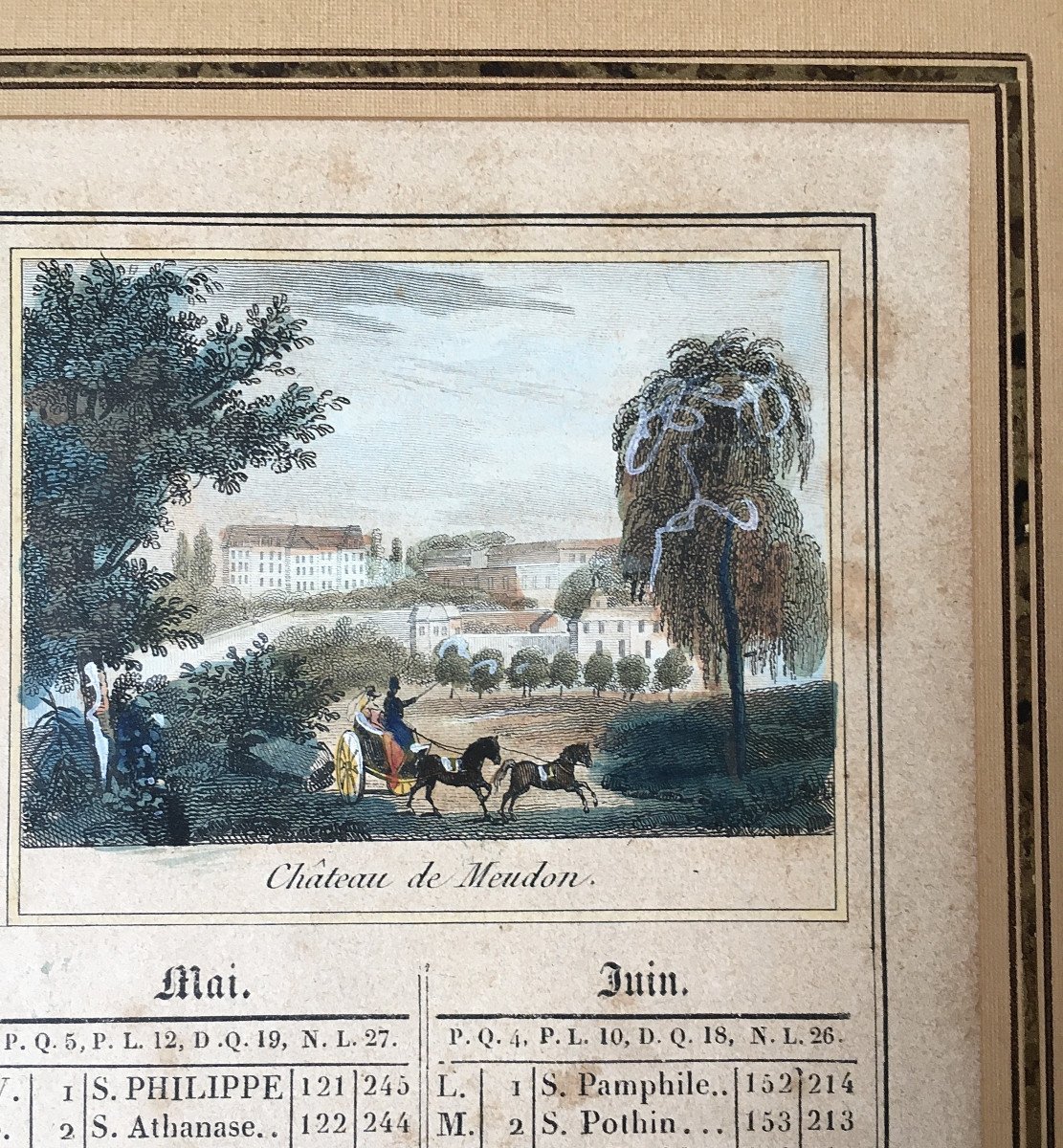 Calendrier de 1835, gravures aquarellées. " Vues de Rouen, Rodez, Meudon".-photo-4