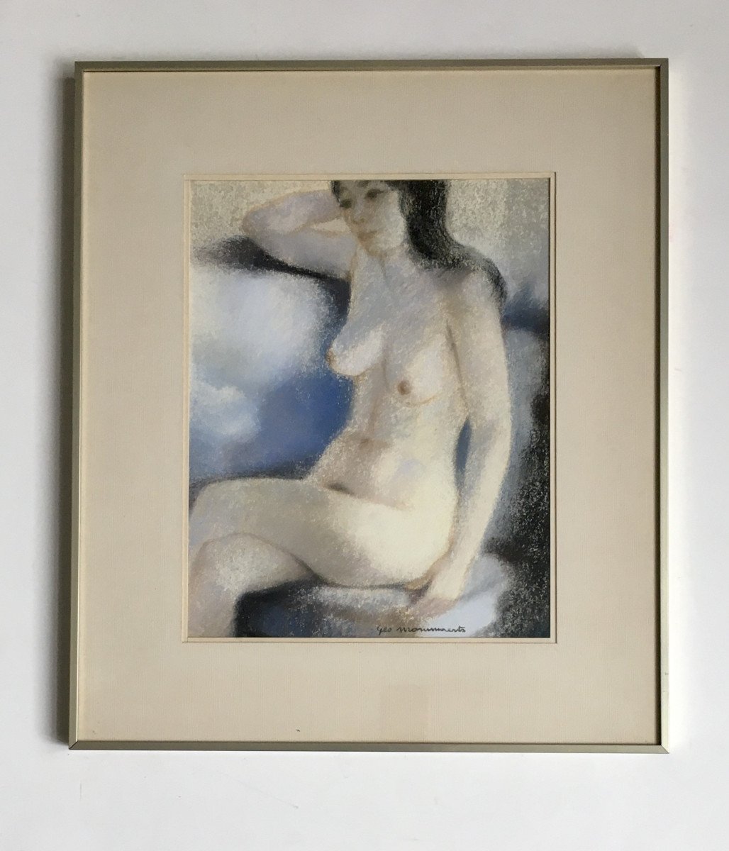 Géo Mommaerts (1923-2006, Bruxelles). " Nu féminin". Pastel. 1981-photo-2