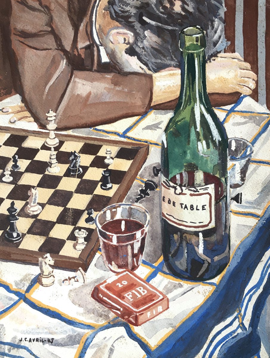 Jc April. "game Of Chess". 1945. Gouache.-photo-2