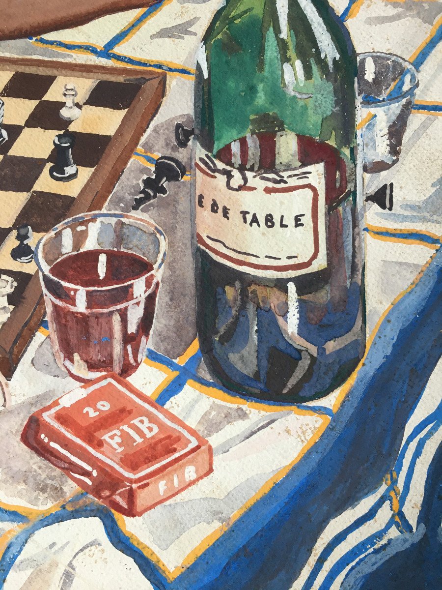 Jc April. "game Of Chess". 1945. Gouache.-photo-4