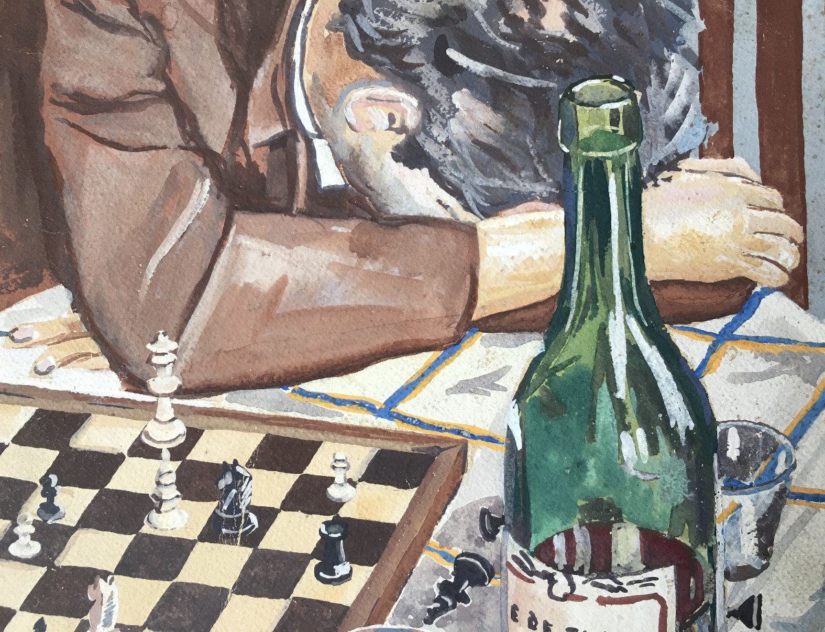 Jc April. "game Of Chess". 1945. Gouache.-photo-1