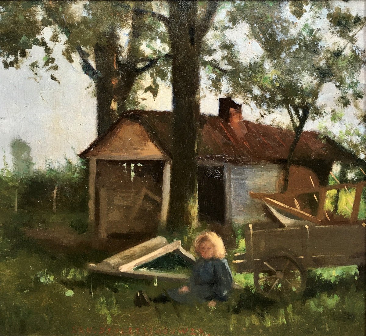 Ernest De Vleeschouwer (xix-xx). Impressionism. "little Girl In The Garden".-photo-3