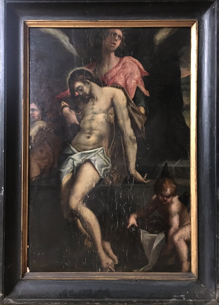 Cercle de Bartholomeus Spranger . "Le Christ mort soutenu par les anges". XVIe-XVIIe.