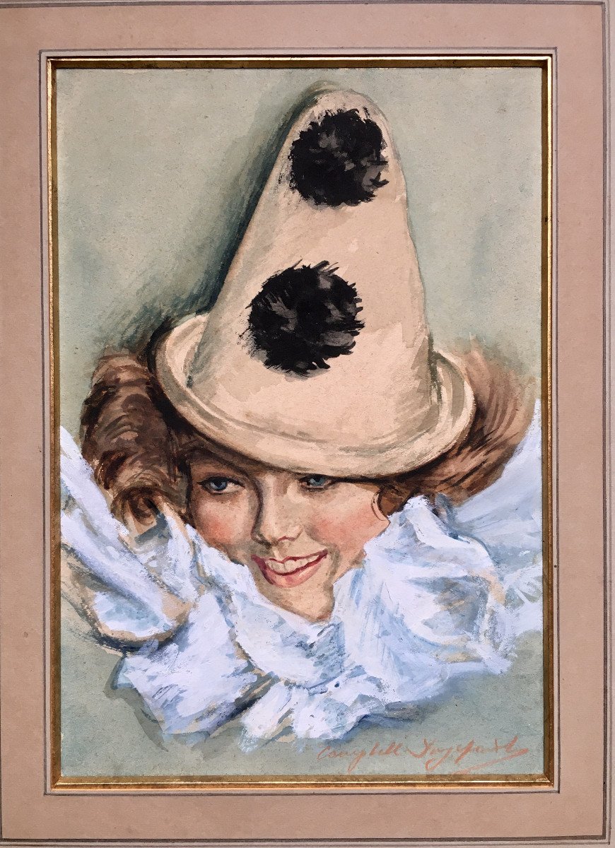 Portrait Of A Woman In A Pierrot Costume. 1920s. Signed.