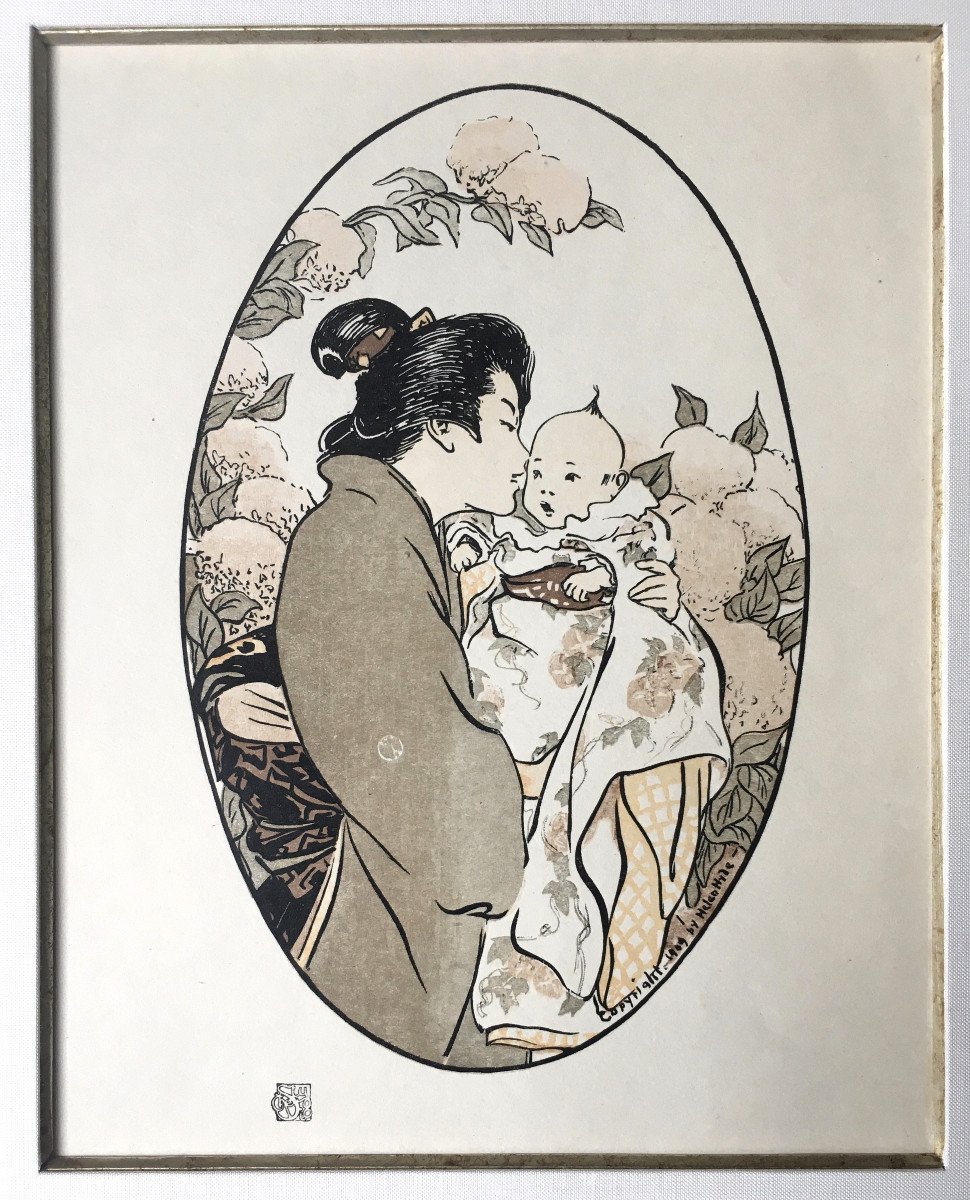 Helen Hyde (1868-1919). "woman And Child". Color Woodcut. Around 1900.-photo-2