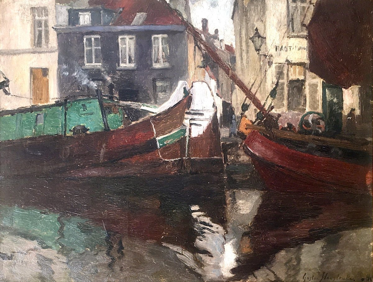 Gaston Haustrate (1878-1949). "port Of Brussels". Early 20th Century.-photo-1