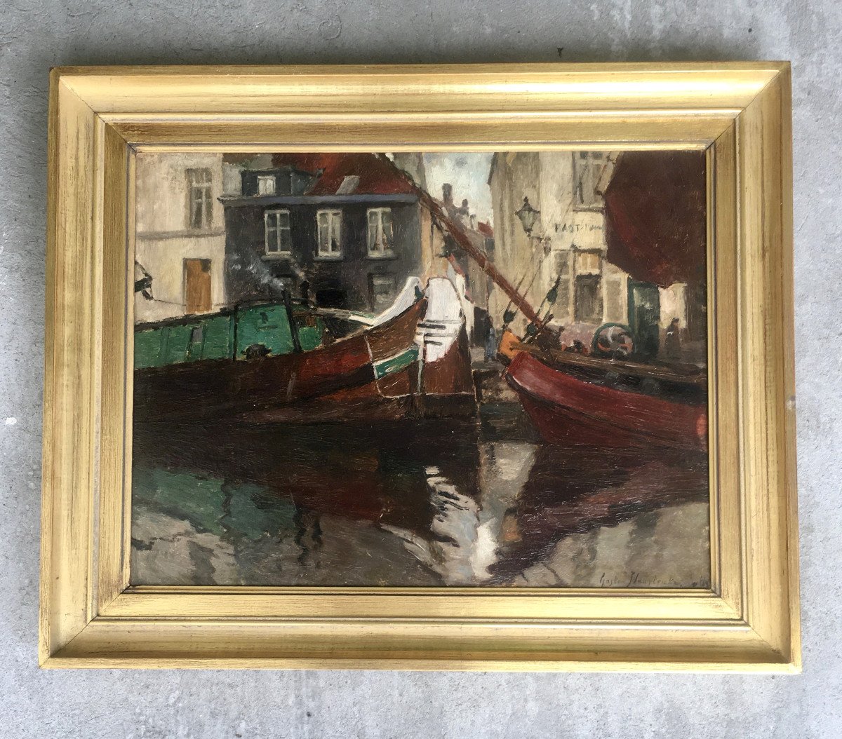 Gaston Haustrate (1878-1949). "port Of Brussels". Early 20th Century.