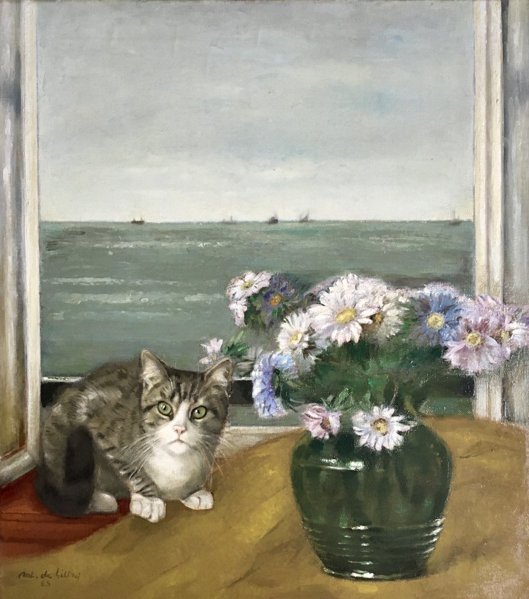 Antoinette De Littry (1905, France-1998). “cat In Front Of The Window”. 1965.-photo-3