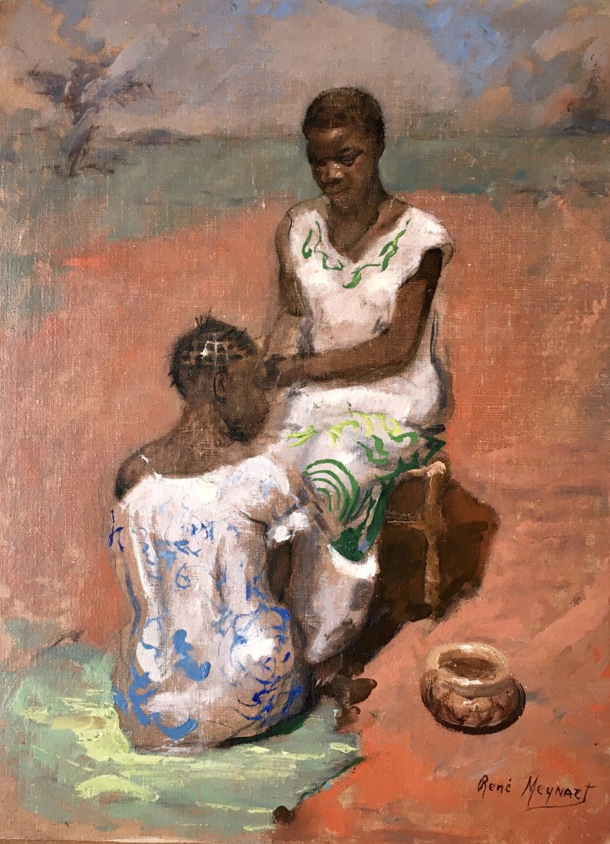René Meynart (20th). “african Woman Having Her Hair Done”. 1940s.-photo-2