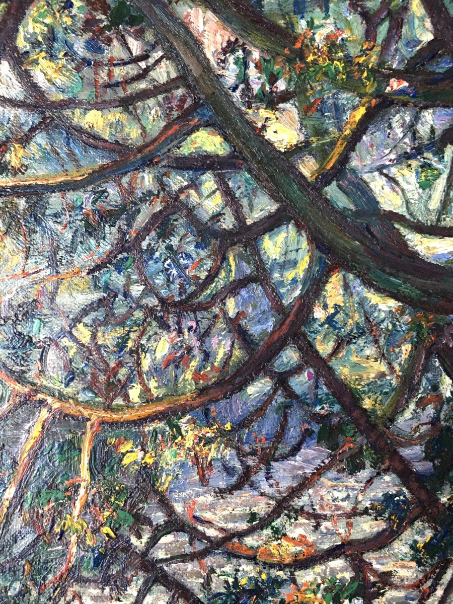 François Pycke (Gand, 1890-1960). " Arbre en fleurs au bord de l'eau". Années 20.-photo-4