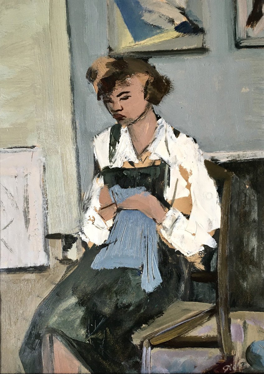 Georgette Gielen (liège, 1930-brussels, 2015). “young Girl Knitting”. The 50's.