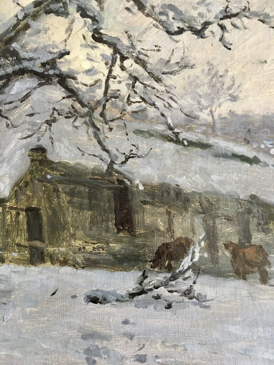 Adolphe-Félix Cals (Paris,1810-Honfleur,1880)."Honfleur, La ferme du Butin sous la neige". 1878-photo-4