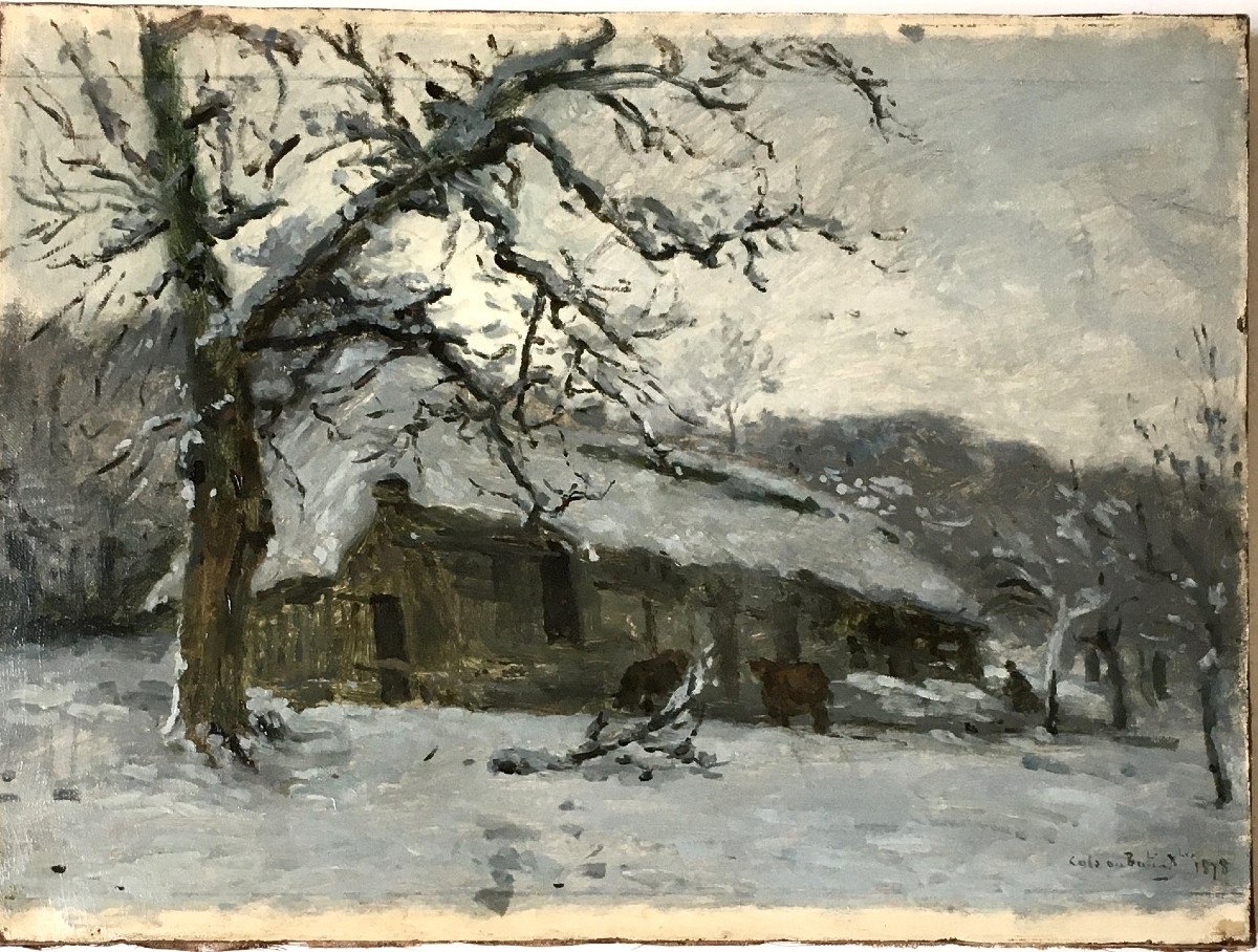 Adolphe-Félix Cals (Paris,1810-Honfleur,1880)."Honfleur, La ferme du Butin sous la neige". 1878-photo-2