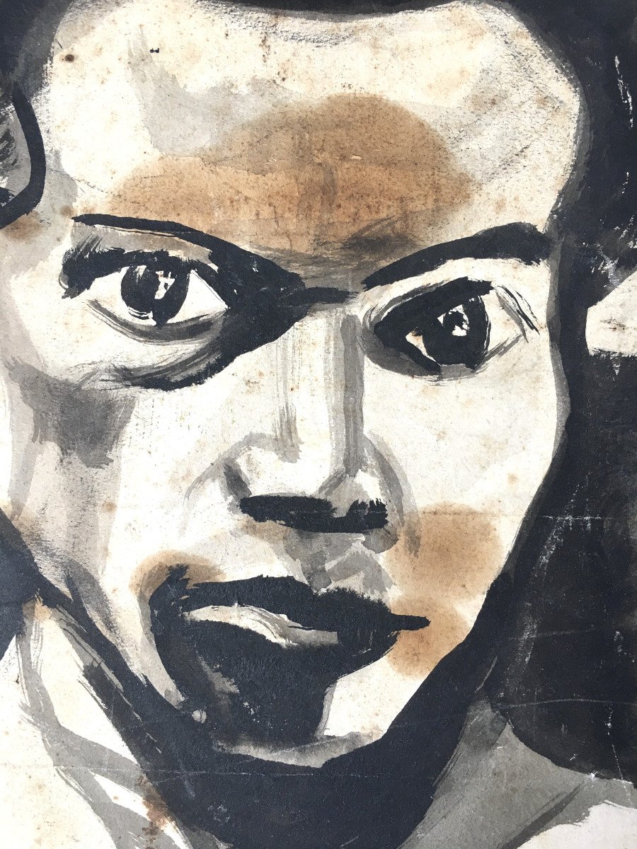 Hubert Wolfs ( Malines,1899-1937). " Autoportrait". Gouache.-photo-3