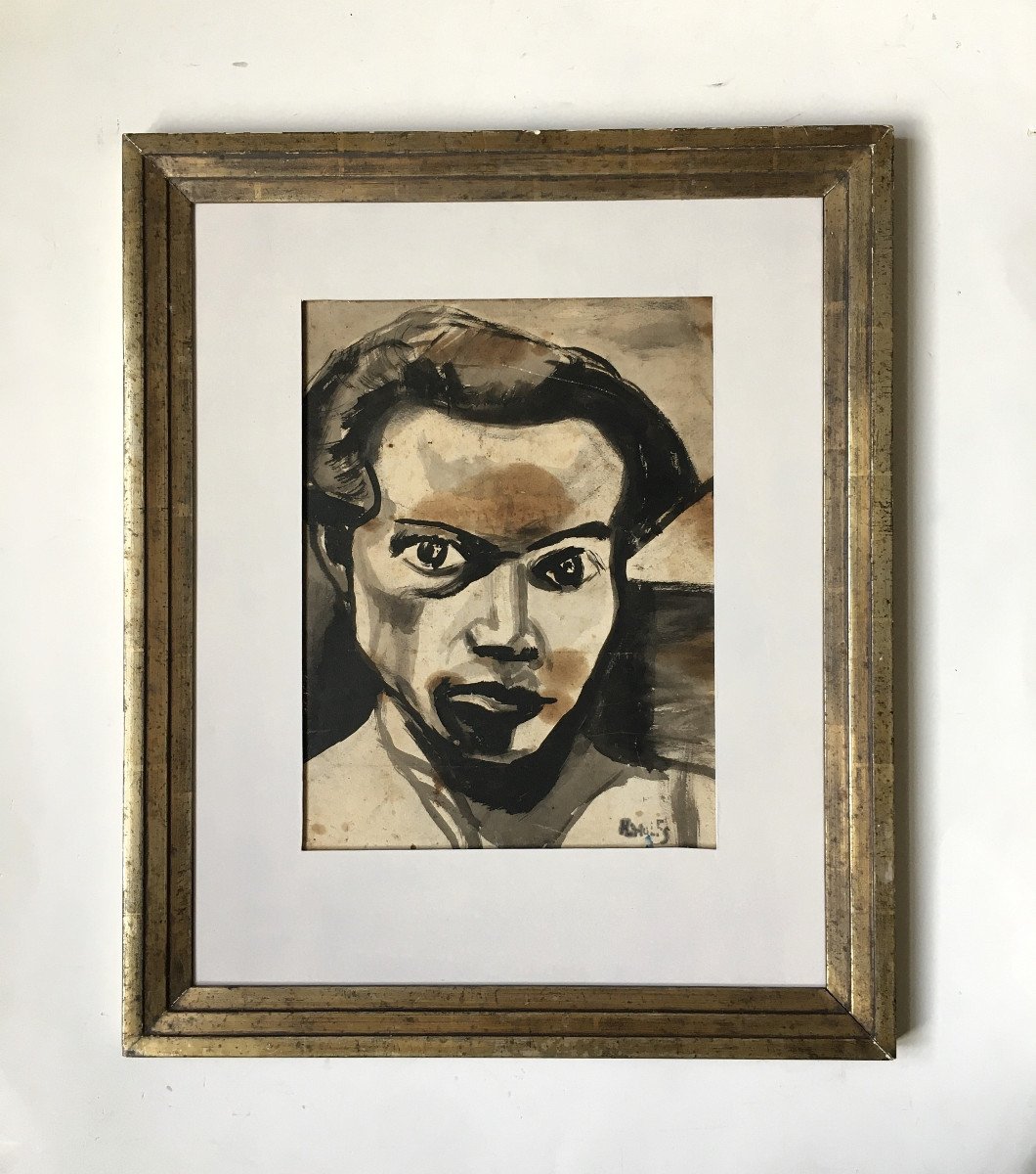 Hubert Wolfs ( Malines,1899-1937). " Autoportrait". Gouache.