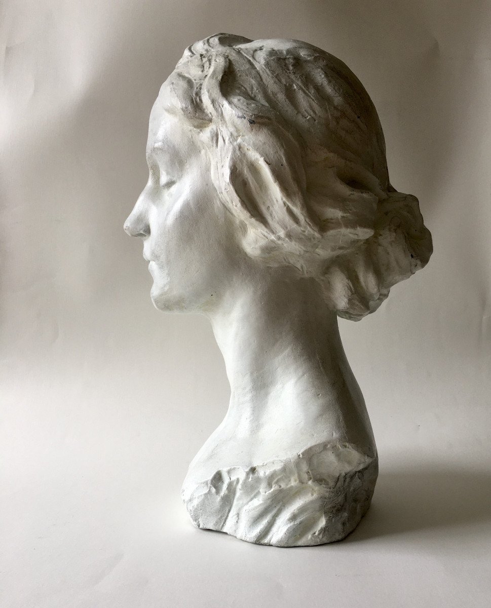 Léandre Grandmoulin (1873-1957). " Jeune femme méditative". 1900. Plâtre.-photo-4
