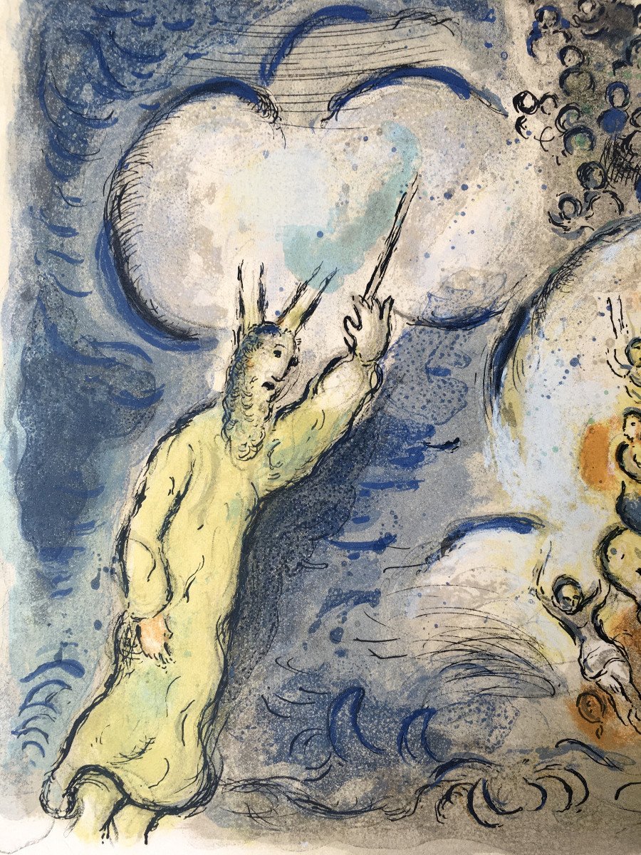 Marc Chagall (1887-1985). " La traversée de la mer rouge (La Bible)".  Lithographie.-photo-3