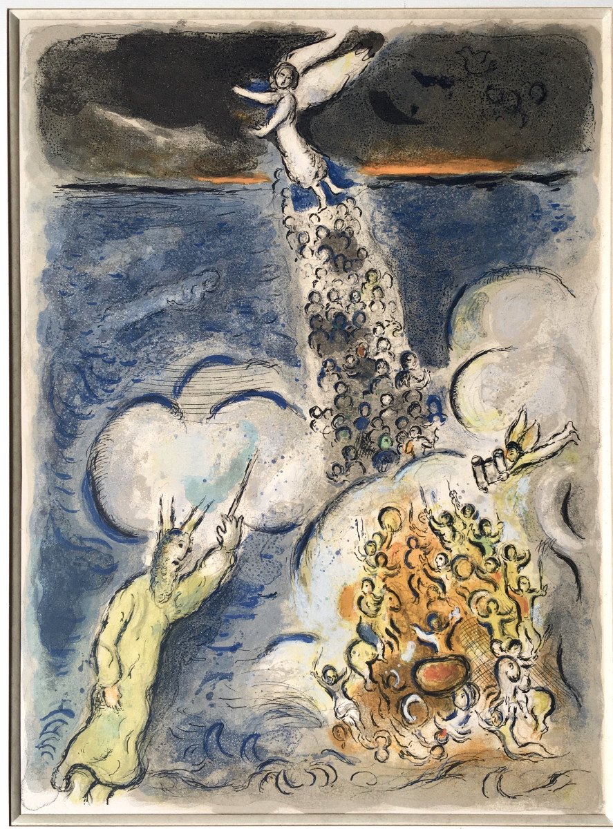 Marc Chagall (1887-1985). " La traversée de la mer rouge (La Bible)".  Lithographie.