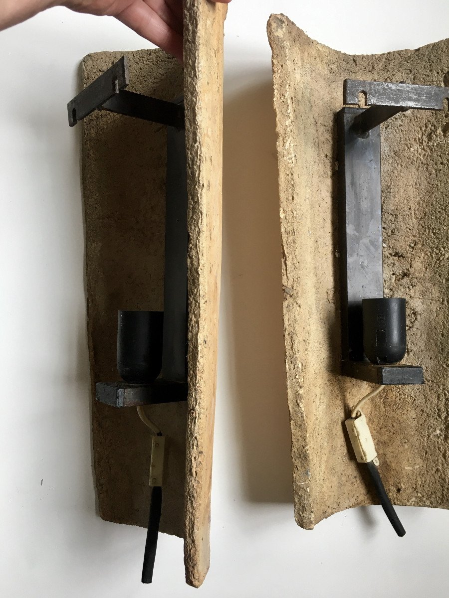 Pair Of Light Wall Lights. Mediterranean Tiles. Mid 20th Century.-photo-3