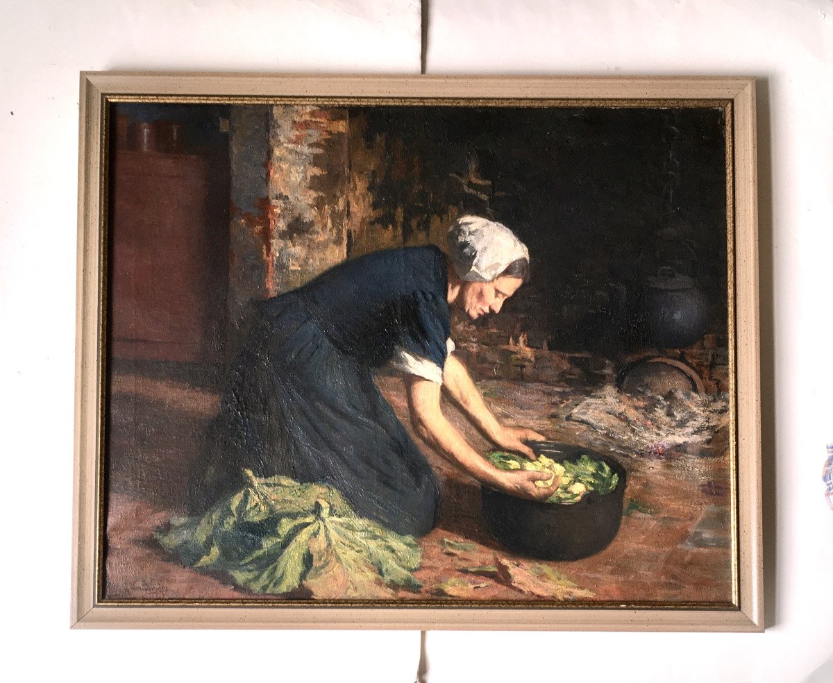 Alphonse Van Beurden (antwerp, 1878-1961). “farmer In Her Kitchen”. 1900.-photo-2