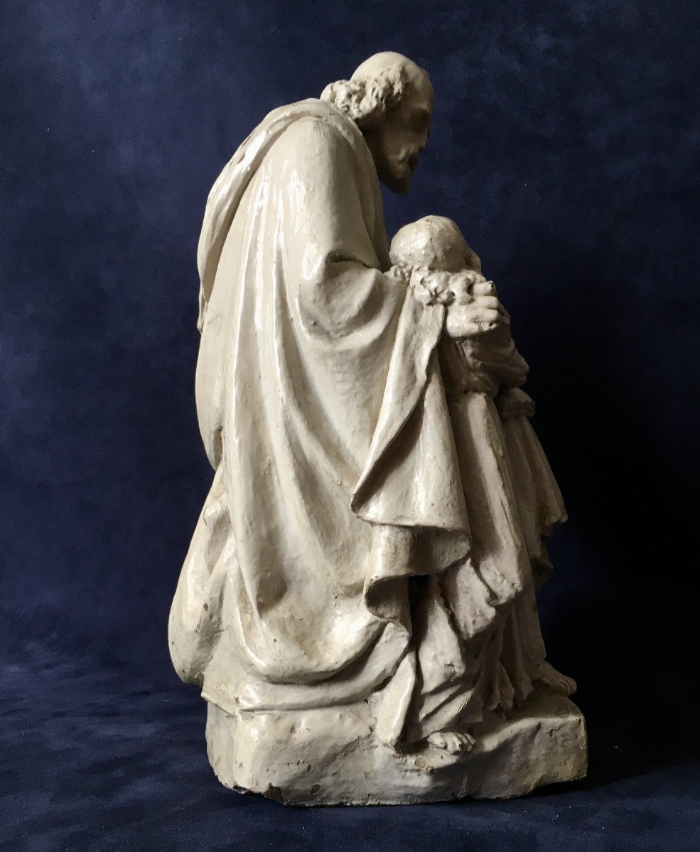 Paire de sculptures  XIXe. Terre cuite . Art religieux. " Marie, Joseph, Jésus". Vers 1830.-photo-1