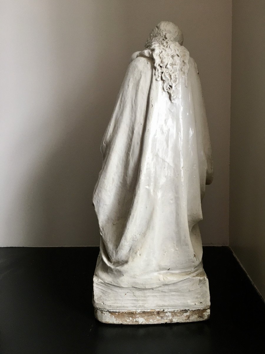 Paire de sculptures  XIXe. Terre cuite . Art religieux. " Marie, Joseph, Jésus". Vers 1830.-photo-4