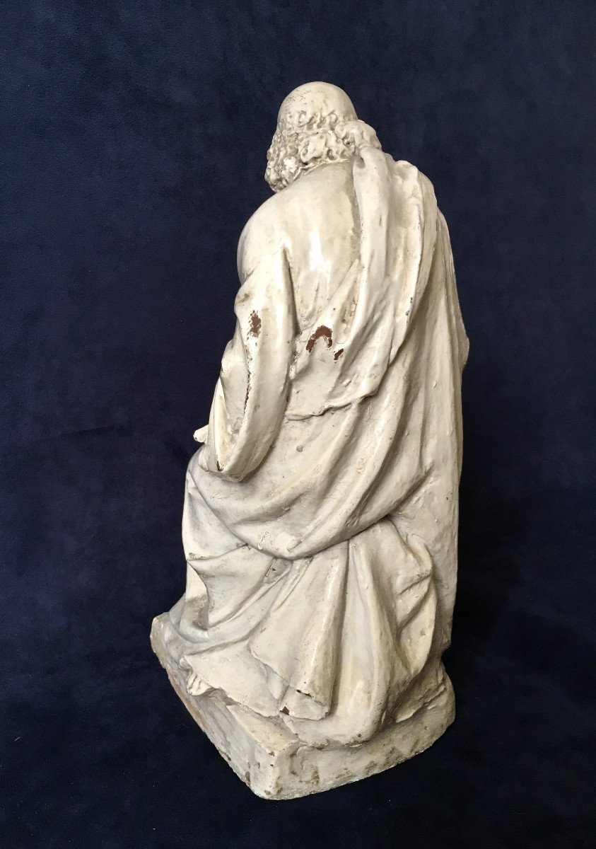 Paire de sculptures  XIXe. Terre cuite . Art religieux. " Marie, Joseph, Jésus". Vers 1830.-photo-5