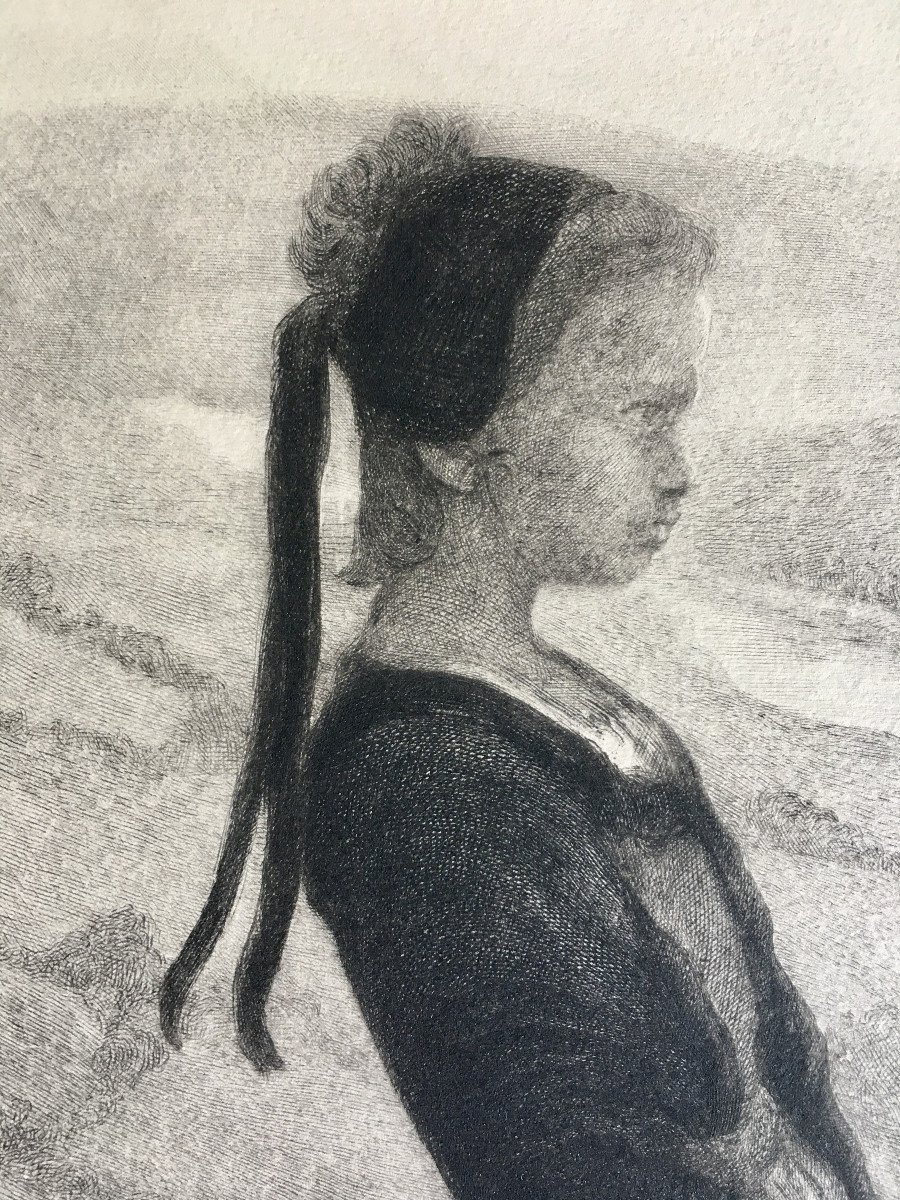 Lucien Penat (1873-1955). "Jeune fille à la coiffe". Eau-forte.-photo-2